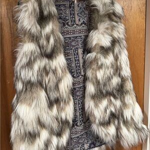 Faux Fur Vest with Patterned Lining